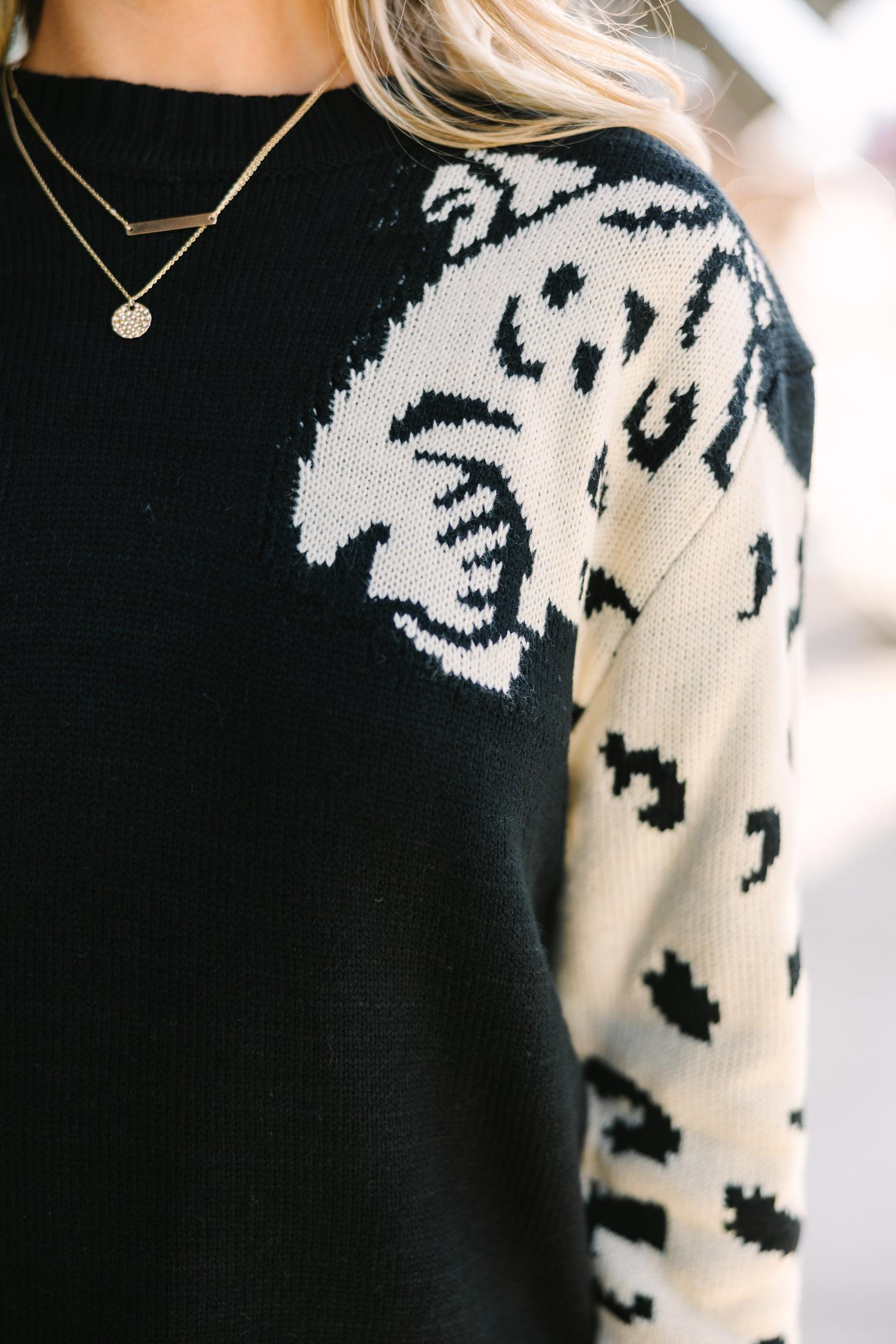 On Your Time Black Cheetah Sweater Female Product Image
