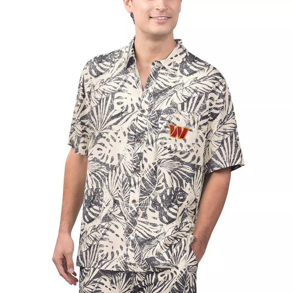 Men's Margaritaville Tan Washington Commanders Sand Washed Monstera Print Party Button-Up Shirt, Size: Large, Wft Team Product Image