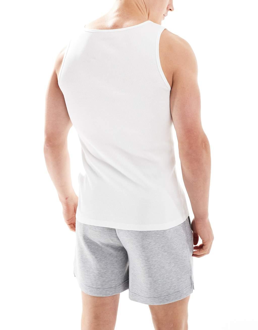 Boss Bodywear 3-pack ribbed logo tank tops in white Product Image