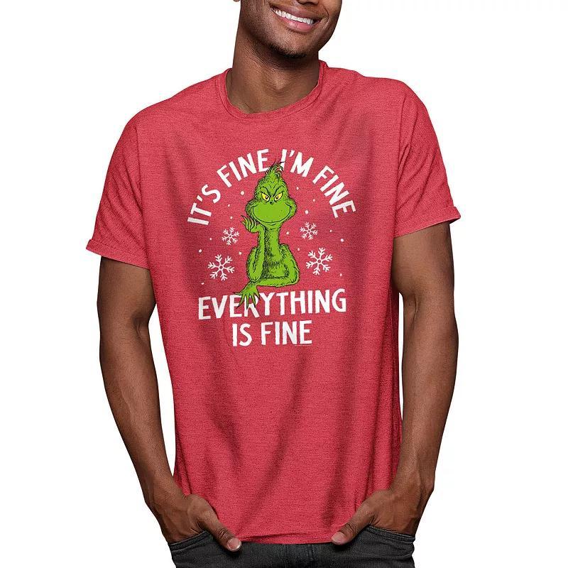 Men's Dr. Seuss The Grinch Its Fine Tee, Size: Large, Grey Red Product Image