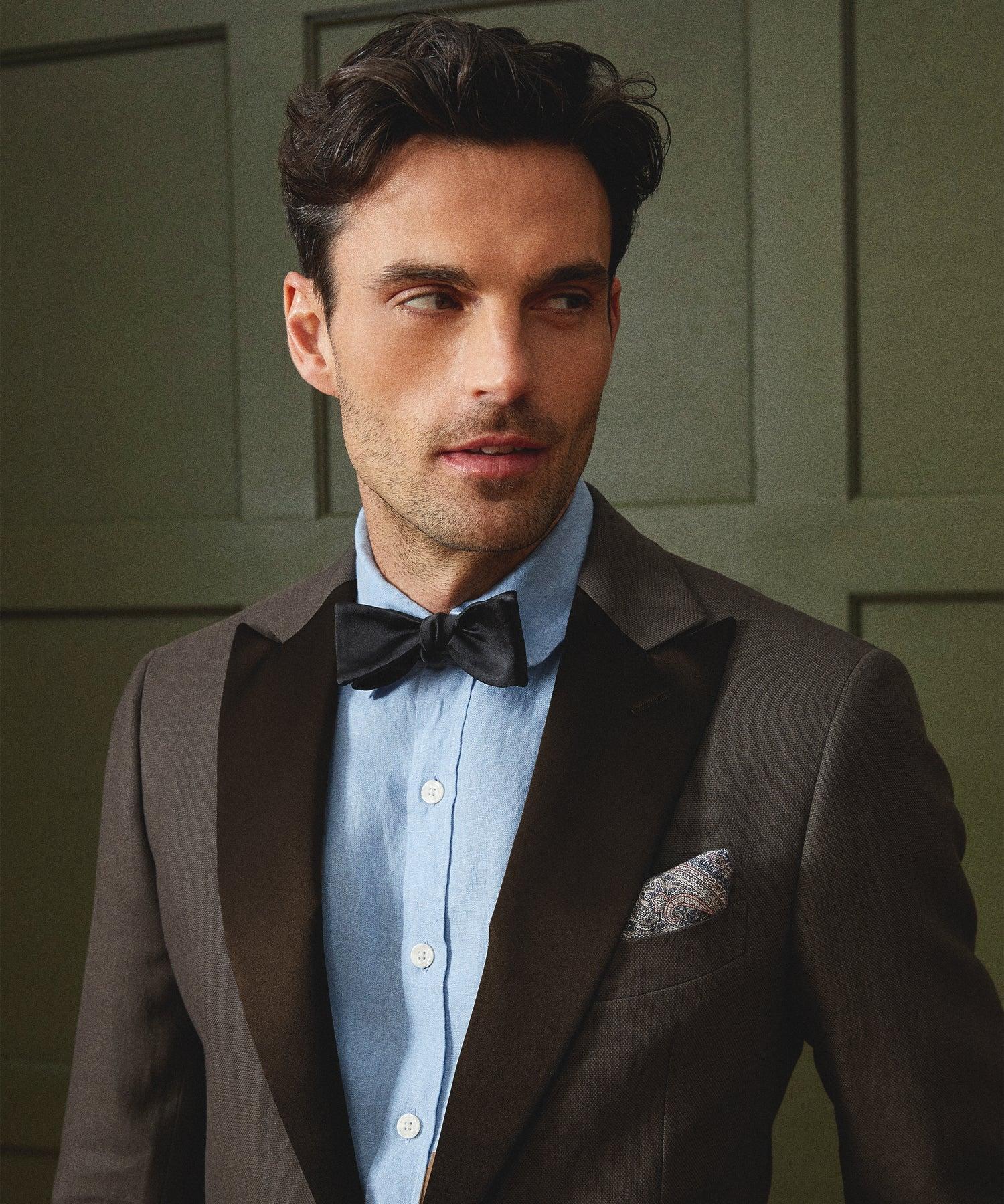 Italian Linen Peak Lapel Tuxedo Jacket in Brown Product Image