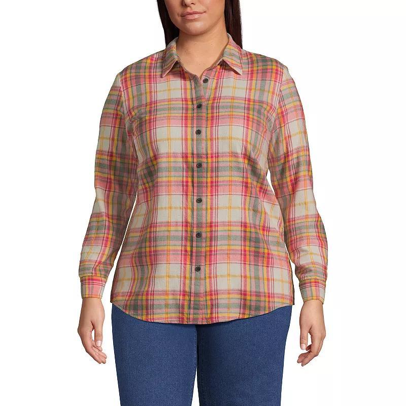 Plus Size Lands' End Plaid Boyfriend Flannel Shirt, Women's, Size: 2XL, Ivory Blue Plaid Product Image