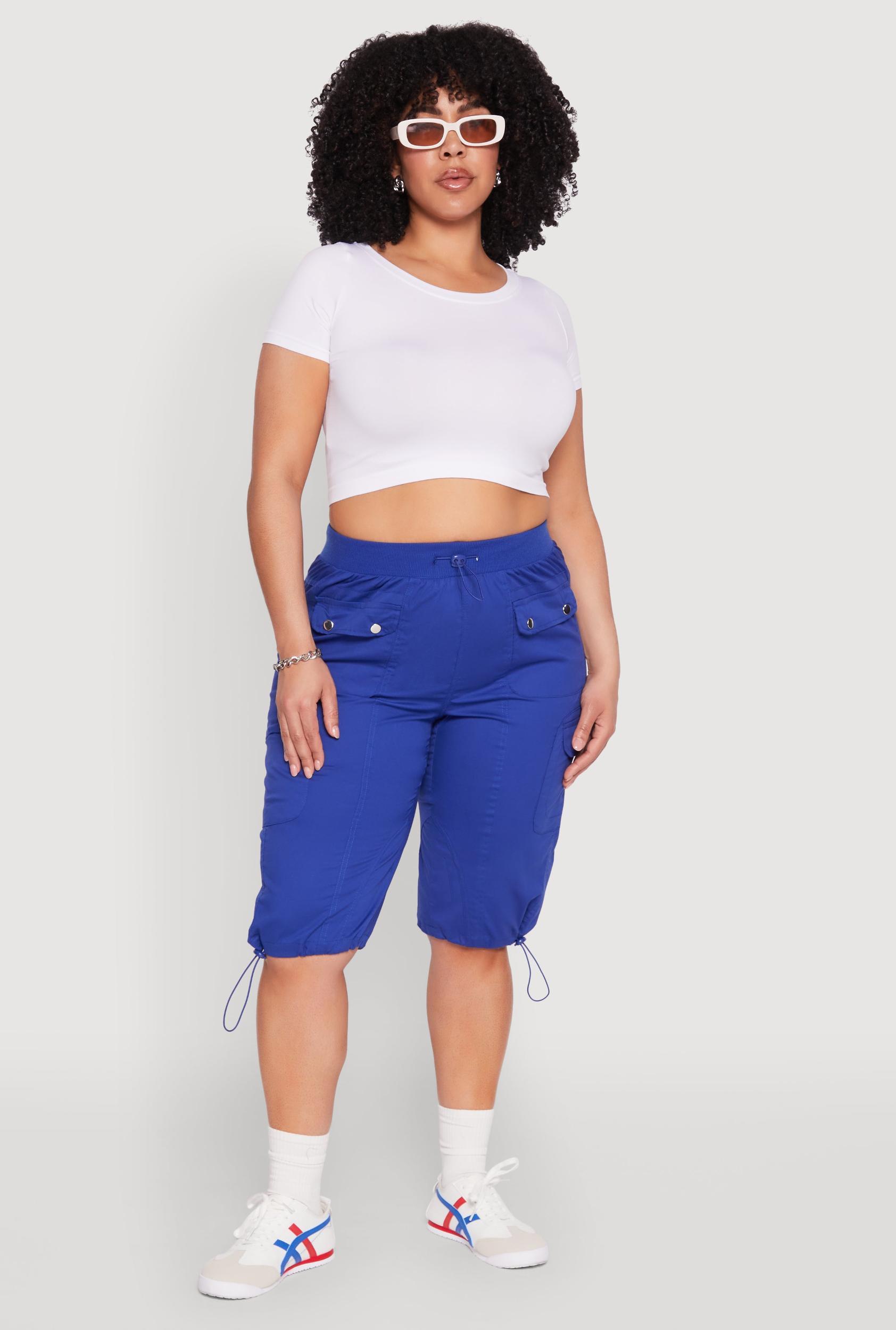 Womens Plus Size Poplin Toggle Drawstring Cargo Capri Pants Product Image