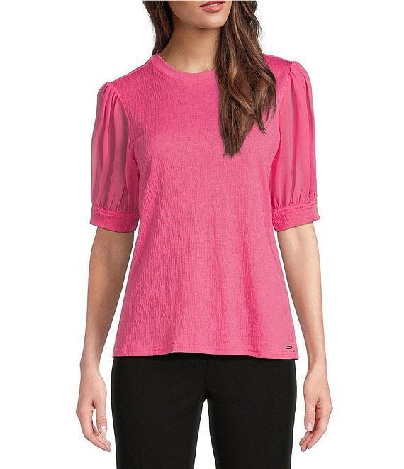 Calvin Klein Mixed Media Short Puff Sleeve Top Product Image