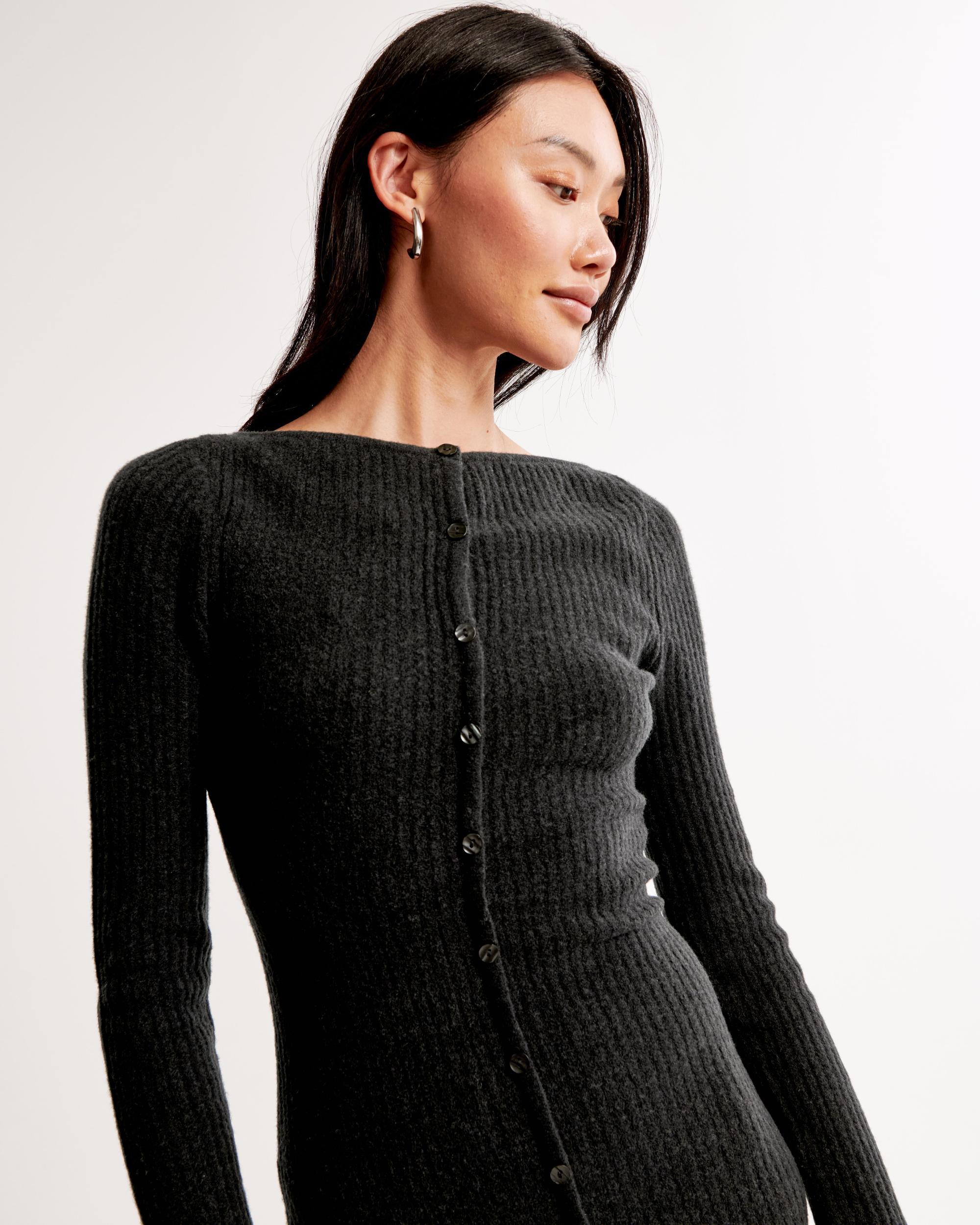 Long-Sleeve Button-Through Maxi Sweater Dress Product Image
