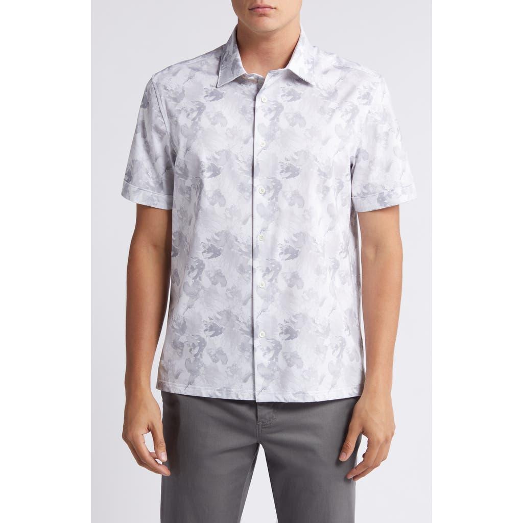 BUGATCHI Milo Ooohcotton® Floral Short Sleeve Button-up Shirt In Platinum Product Image