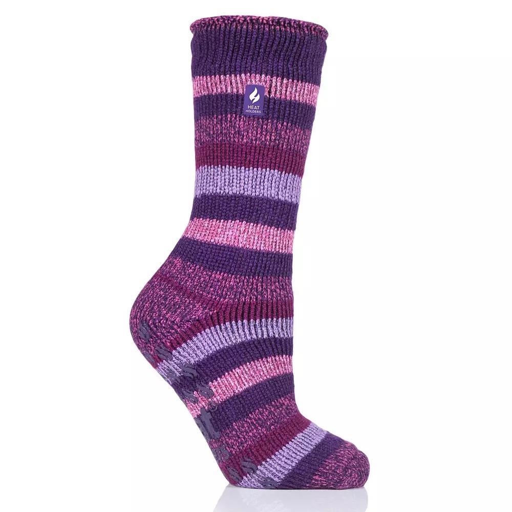 Heat Holders Women's Original 7X Warmer Stripe Crew Slipper Socks with Grippers, Purple Product Image