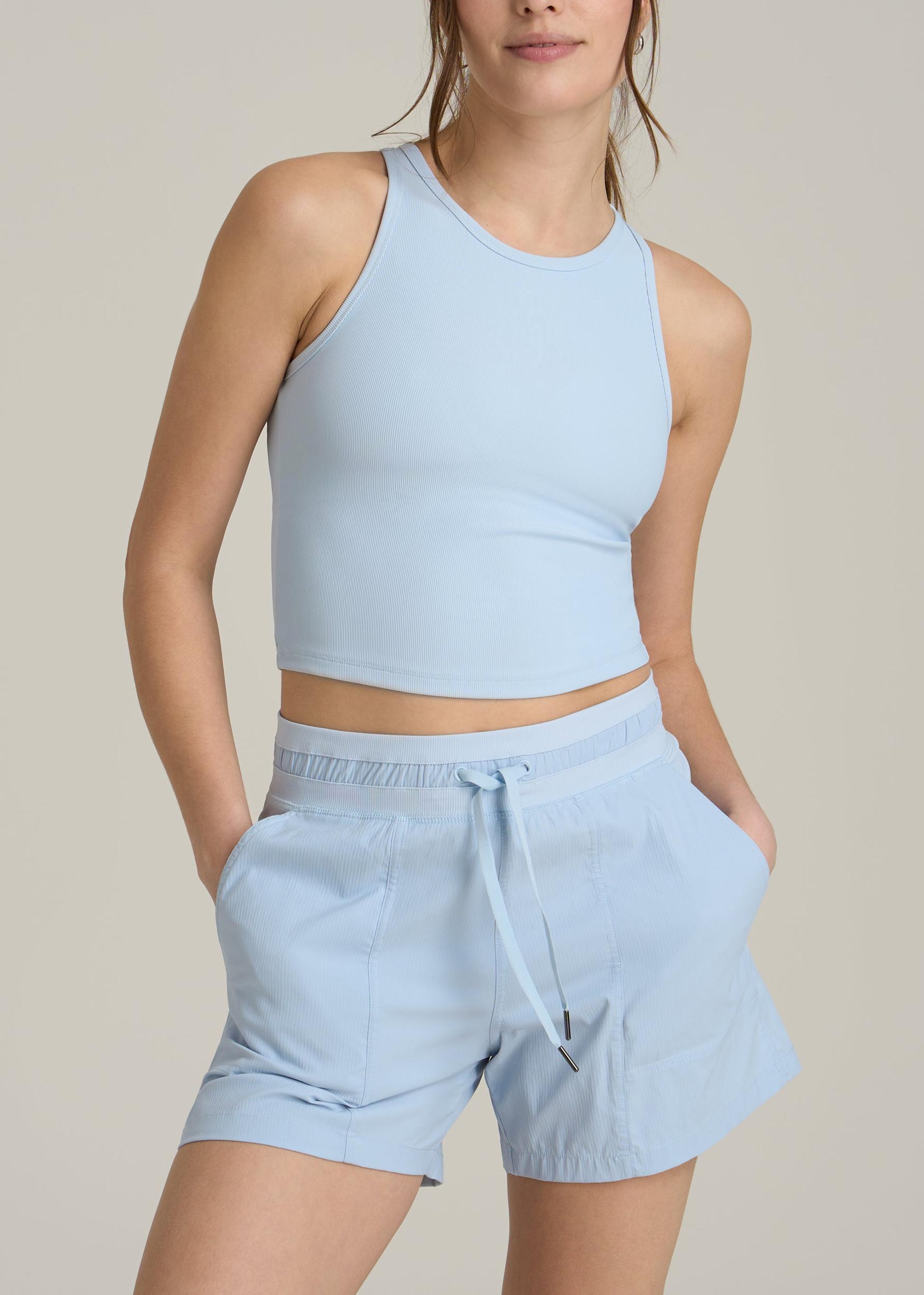 Cropped Ribbed Tank Top for Tall Women in Ice Blue Product Image