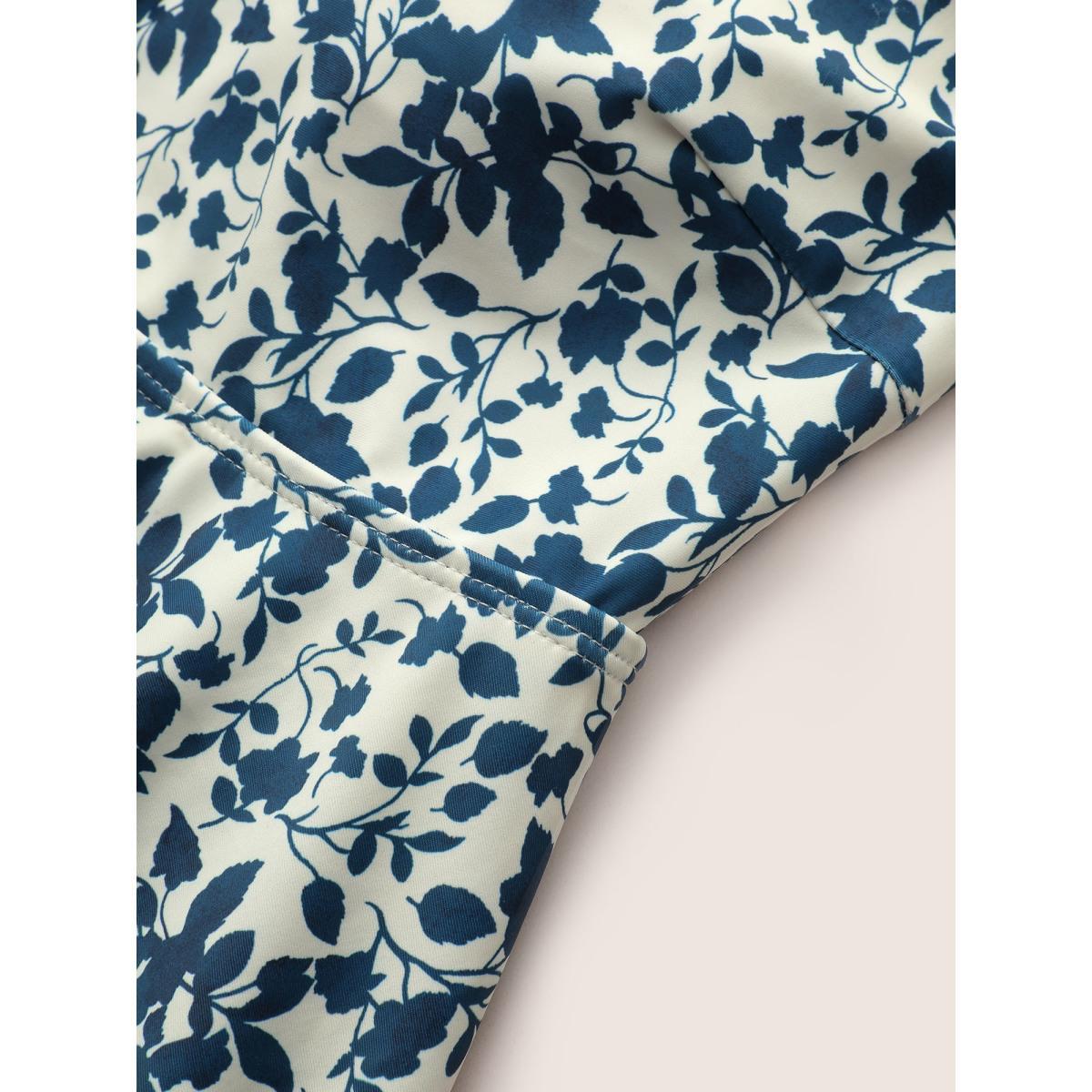 Plus Size Bandana Print Cold Shoulder Swim Dress Women's Swimwear Indigo Beach Bodycon One-shoulder neck High stretch Curve Swim Dresses BloomChic 28/5X Product Image
