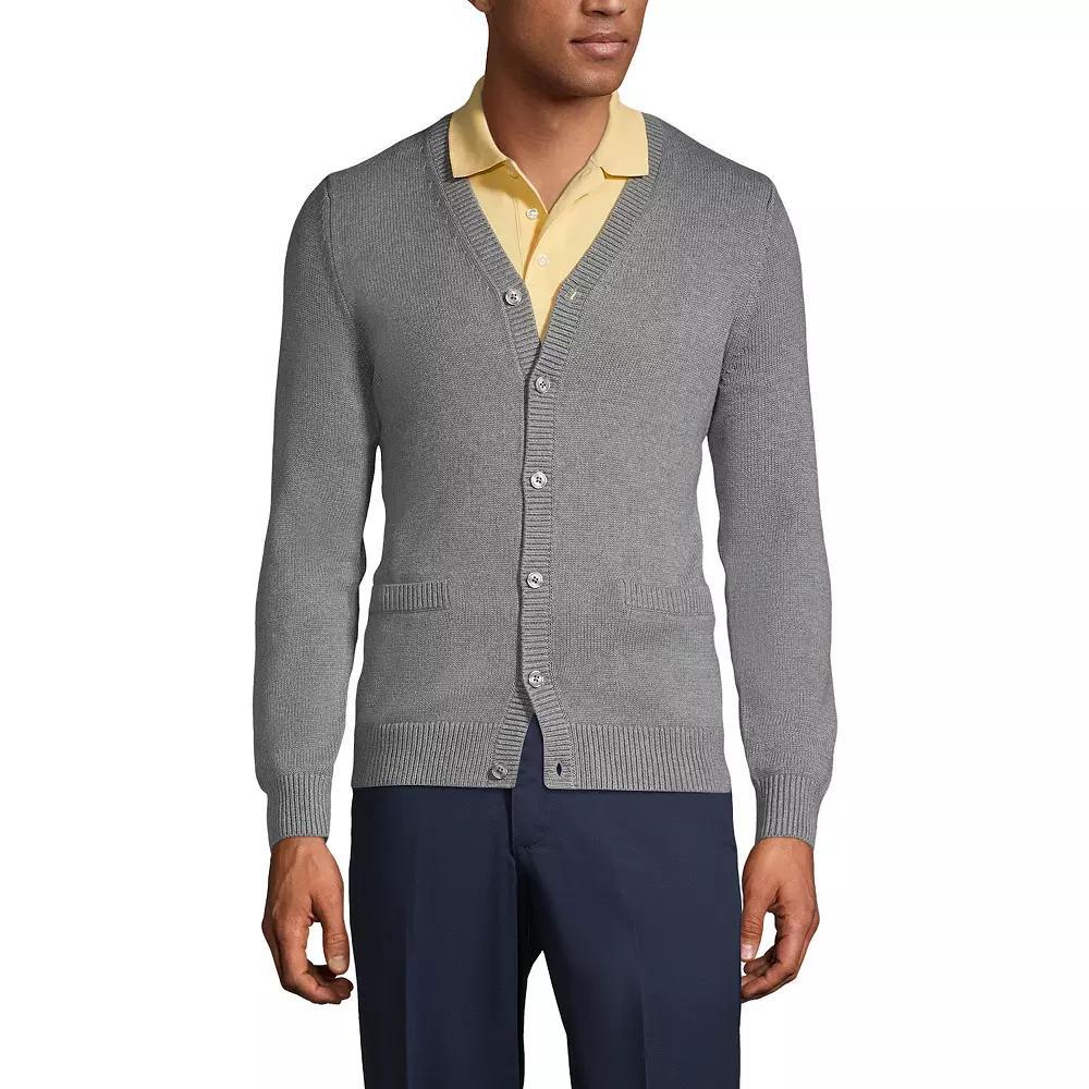 Men's Lands' End School Uniform Button Front V-Neck Cardigan Sweater, Size: Medium, Pewter Grey Product Image