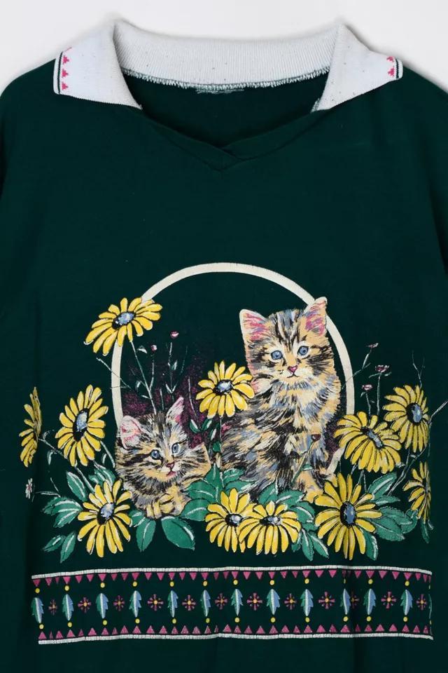 Vintage 90s Cats & Daisies Collared Sweatshirt Product Image
