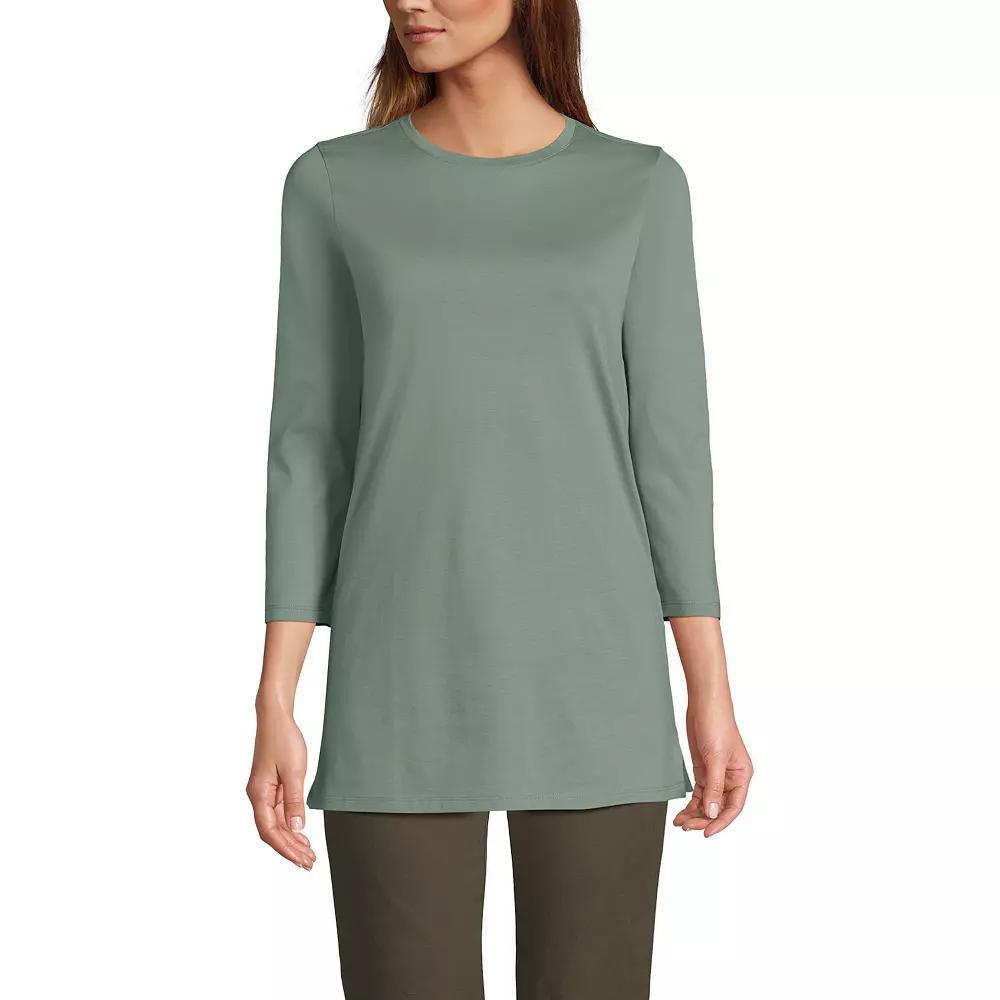 Petite Lands' End 3/4-Sleeve Supima Cotton Crewneck Tunic, Women's, Size: Medium Petite, Lily  Green Product Image