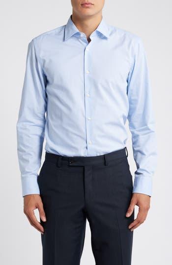 HUGO BOSS Boss Hank Slim Fit Stripe Cotton Blend Dress Shirt In Open Blue Product Image