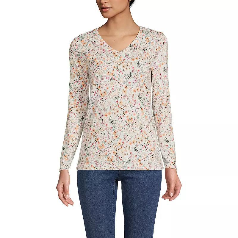 Petite Lands End Supima Cotton Relaxed V-Neck Tee, Womens Product Image