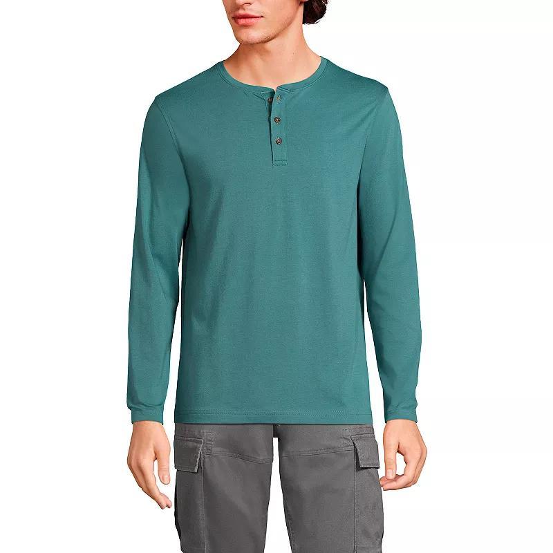 Men's Lands' End Long Sleeve Supima Jersey Henley Top, Size: XXL, Black Product Image