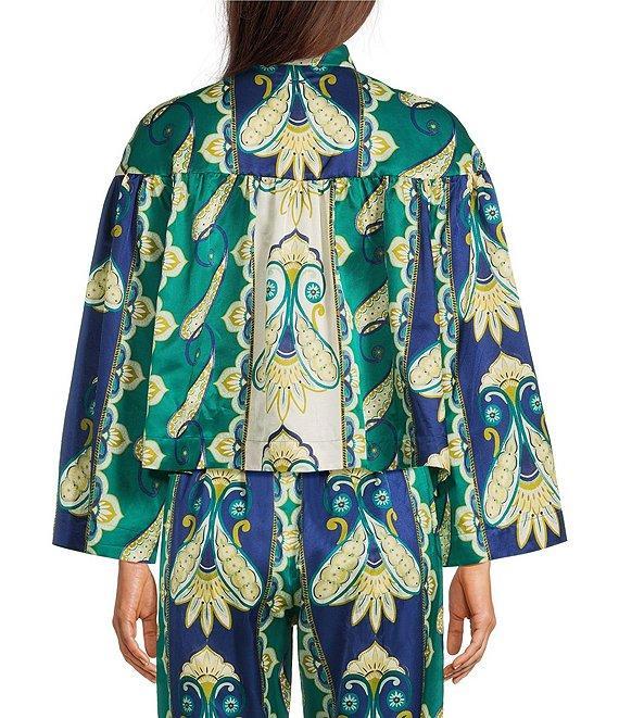 tyler boe Maeve Cabana Foulard Print Mandarin Collar 3/4 Sleeve Coordinating Top Product Image