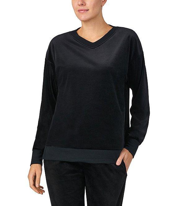 Donna Karan Long Sleeve V-Neck Solid Fleece Coordinating Lounge Top Product Image
