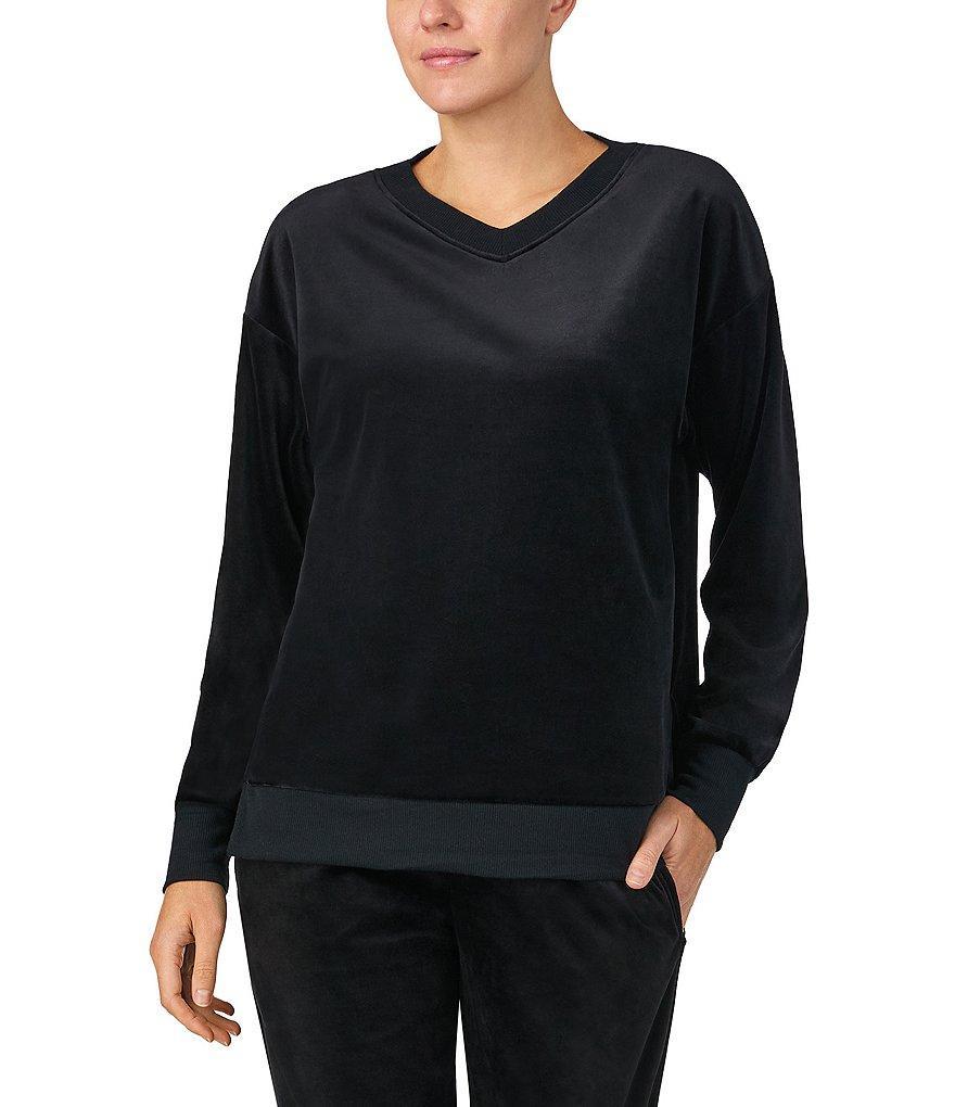 Donna Karan Long Sleeve V-Neck Solid Fleece Coordinating Lounge Top Product Image
