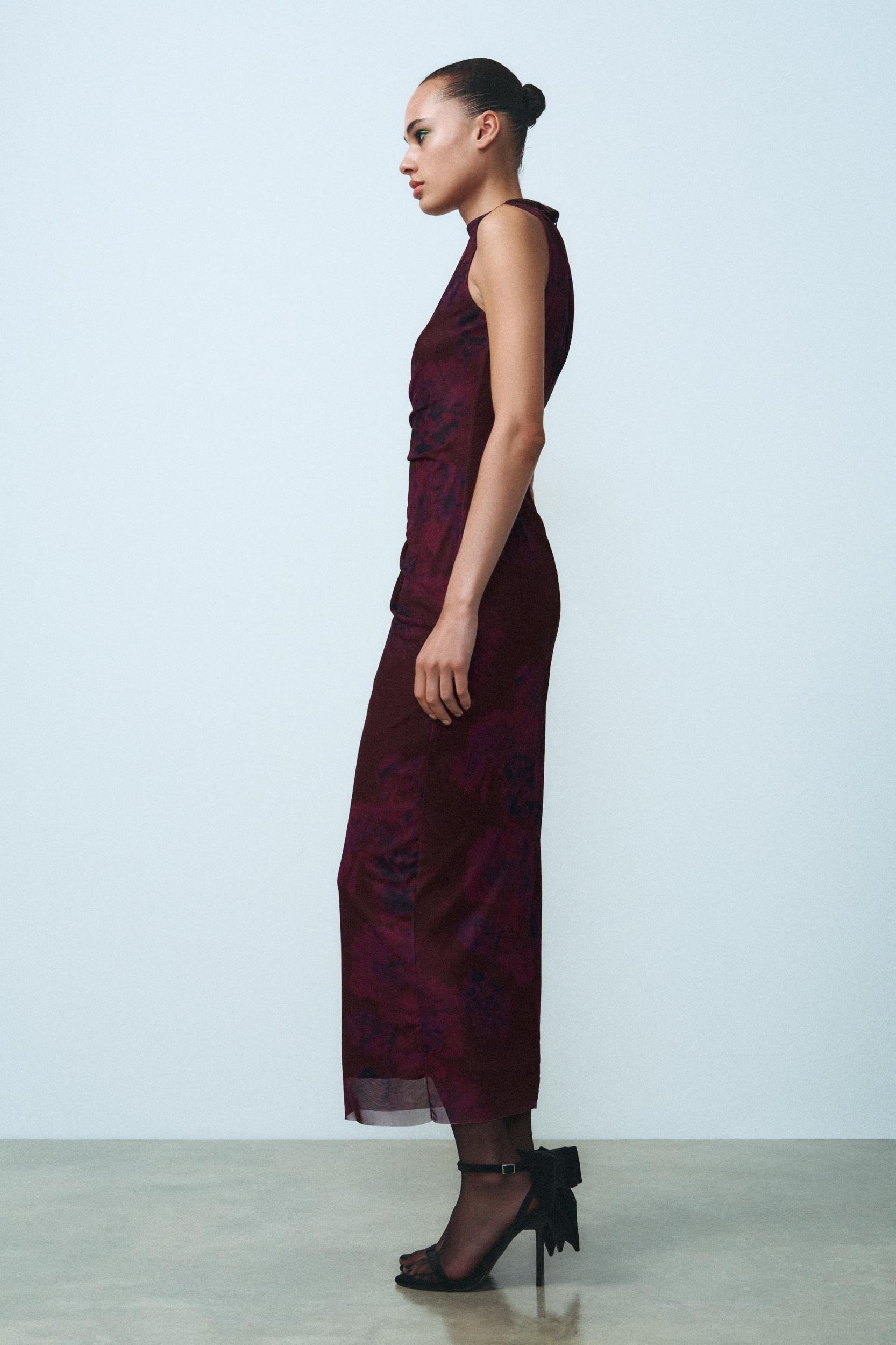 DRAPED PRINTED TULLE DRESS Product Image