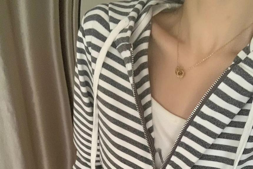 Drawstring Striped Zip Cropped Hoodie Product Image