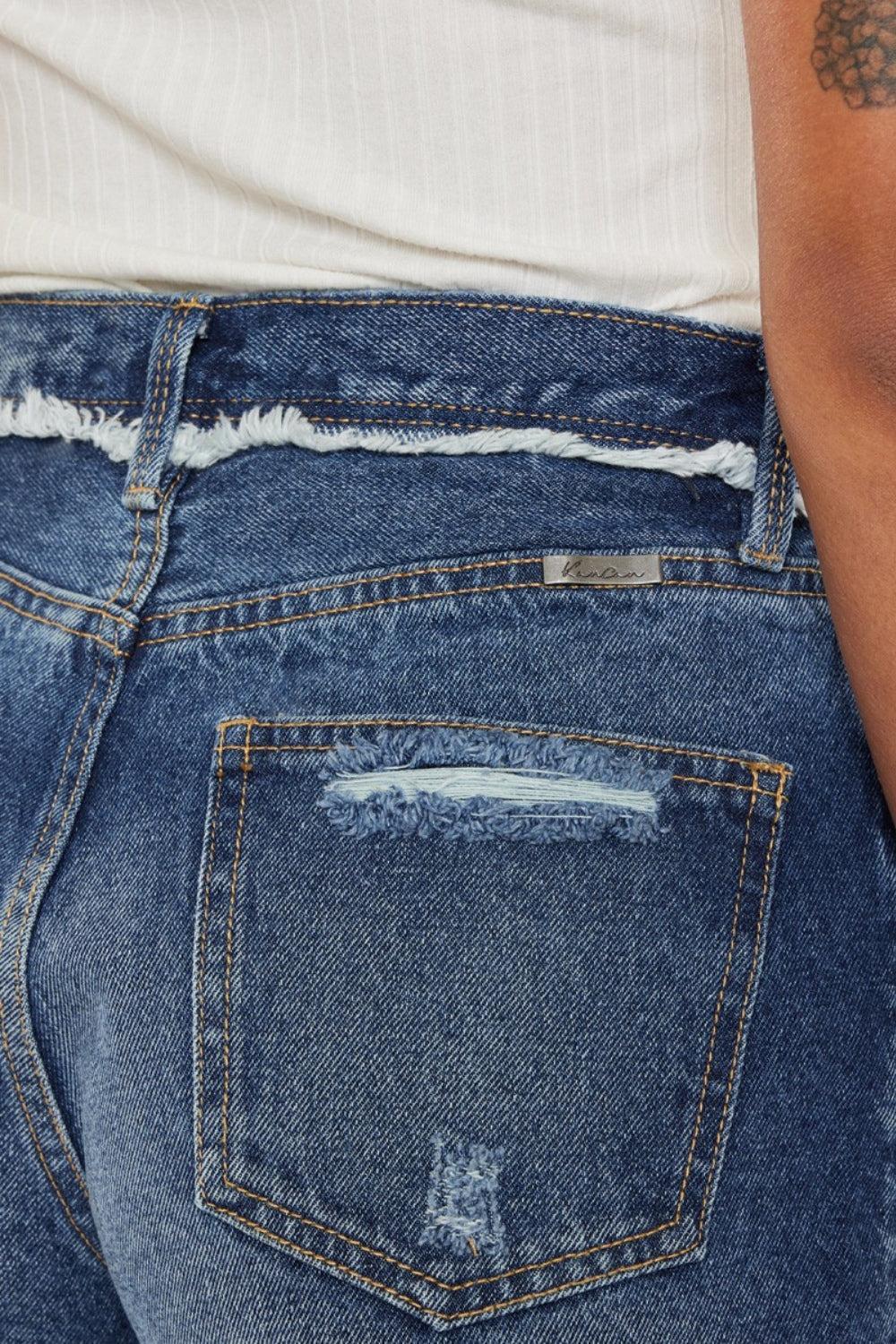 Kancan Dark Wash Distressed Button Fly Denim Shorts Product Image