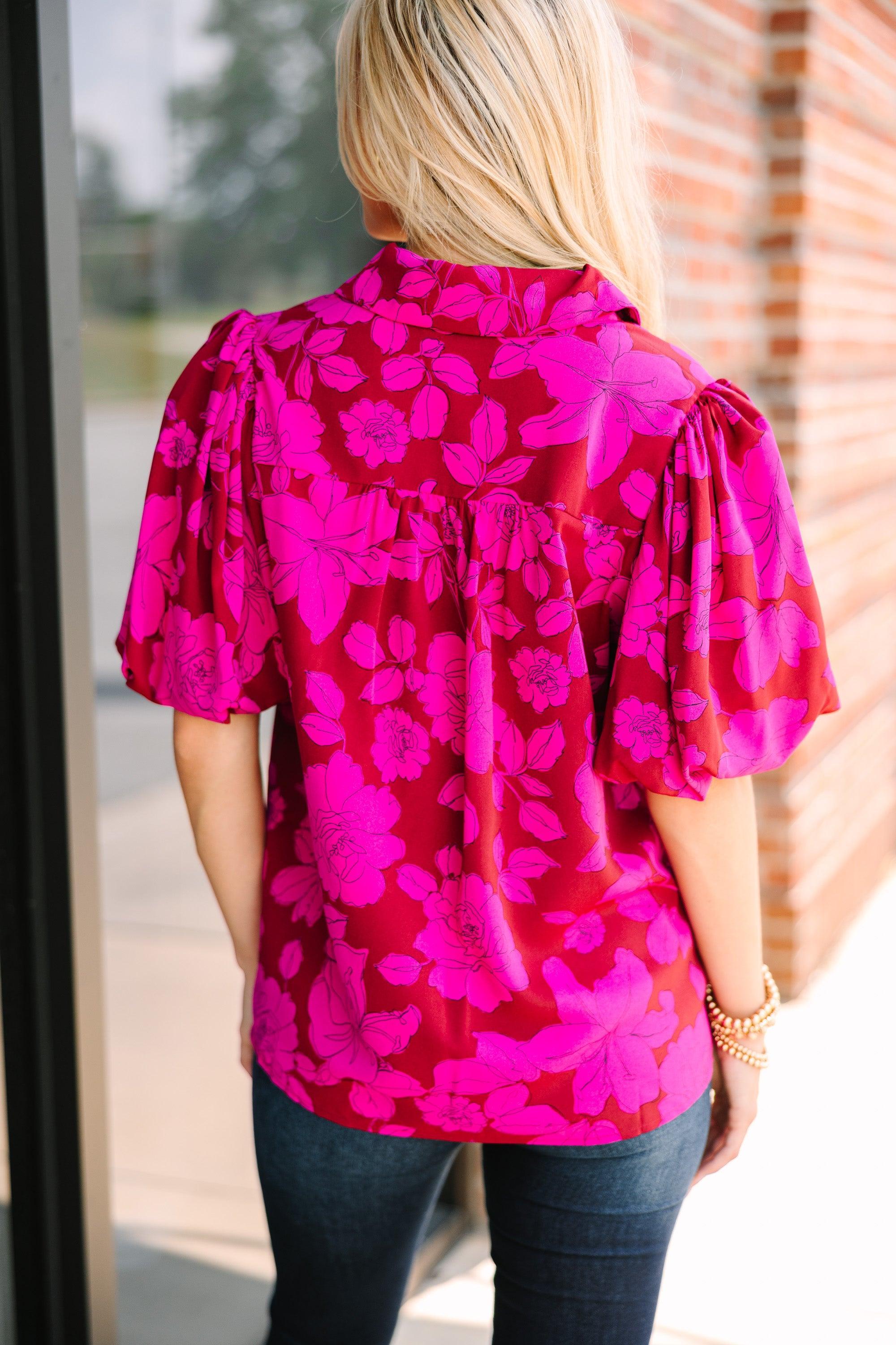 Get What You Love Brick Red Floral Blouse Female Product Image