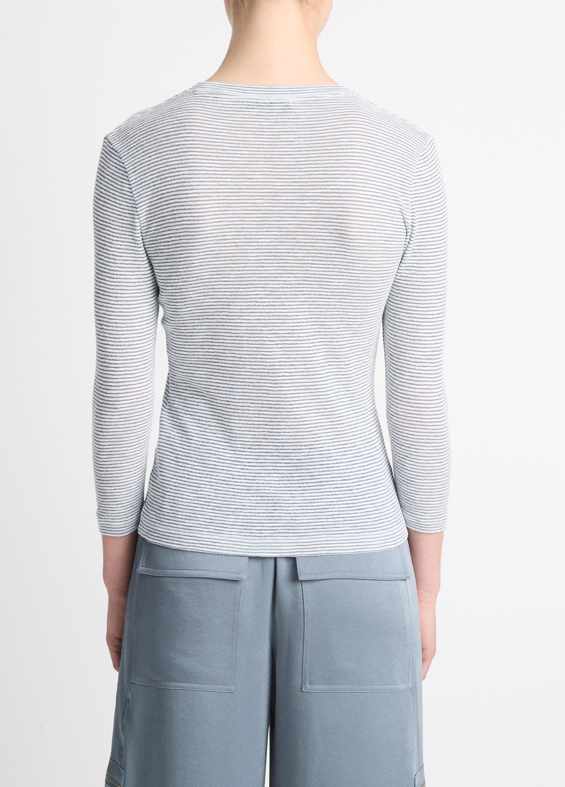 Micro-Stripe Cotton-Blend Three-Quarter-Sleeve T-Shirt Product Image