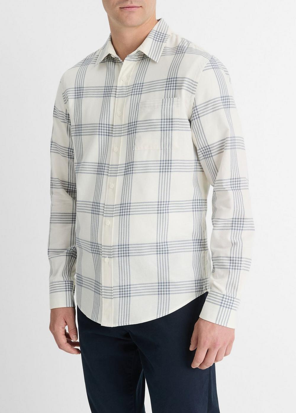 Mens West Coast Plaid Cotton Long-Sleeve Shirt, Classic Cream/evening Mist, Size XXL Vince Product Image
