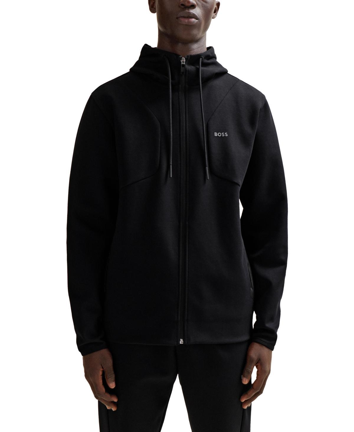 HUGO BOSS Cotton-blend Zip-up Hoodie With Hd Logo Print In Blue Product Image
