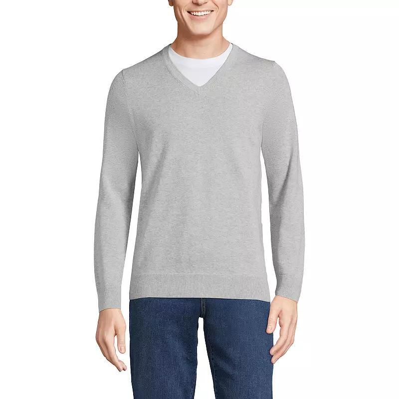 Men's Lands' End Fine Gauge Cotton V-Neck Sweater, Size: Small, Radiant Blue Product Image