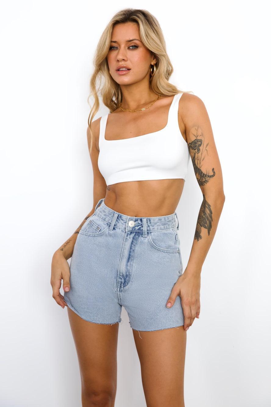 DNM High Rise Frayed Denim Shorts Light Blue Product Image