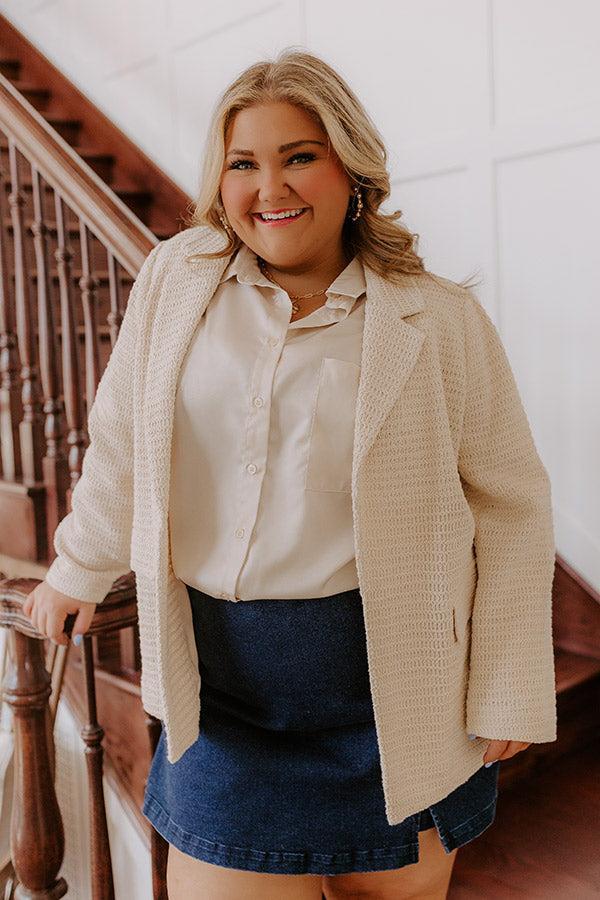 Boho Chic Crochet Blazer in Oatmeal Curves Product Image