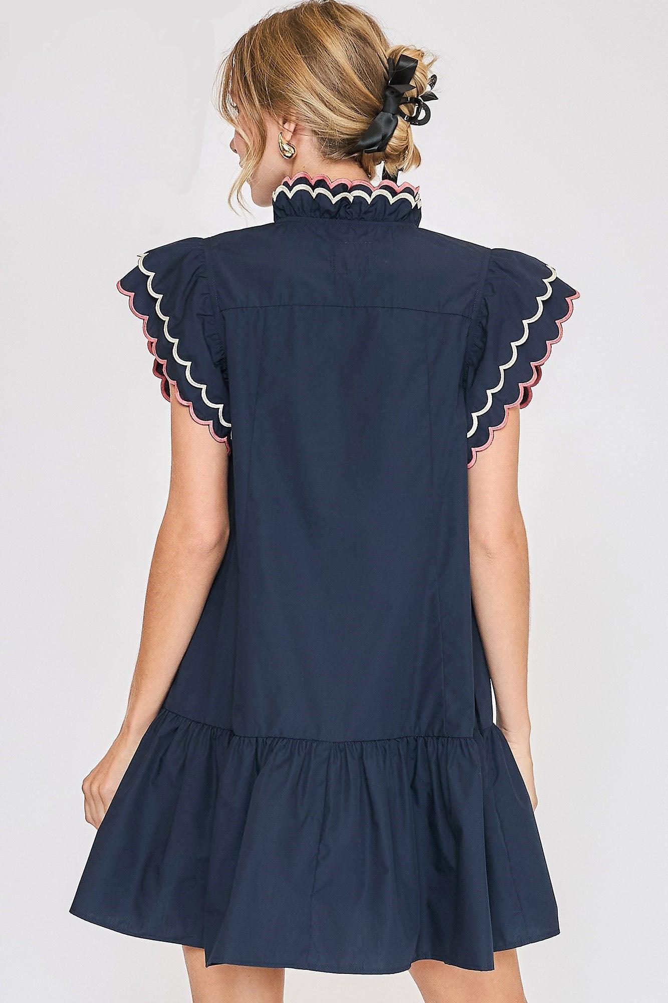 Ruffled Scalloped Sleeved Dress Product Image