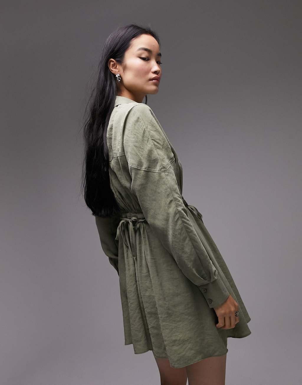Topshop contrast stitch tie side shirt dress Product Image
