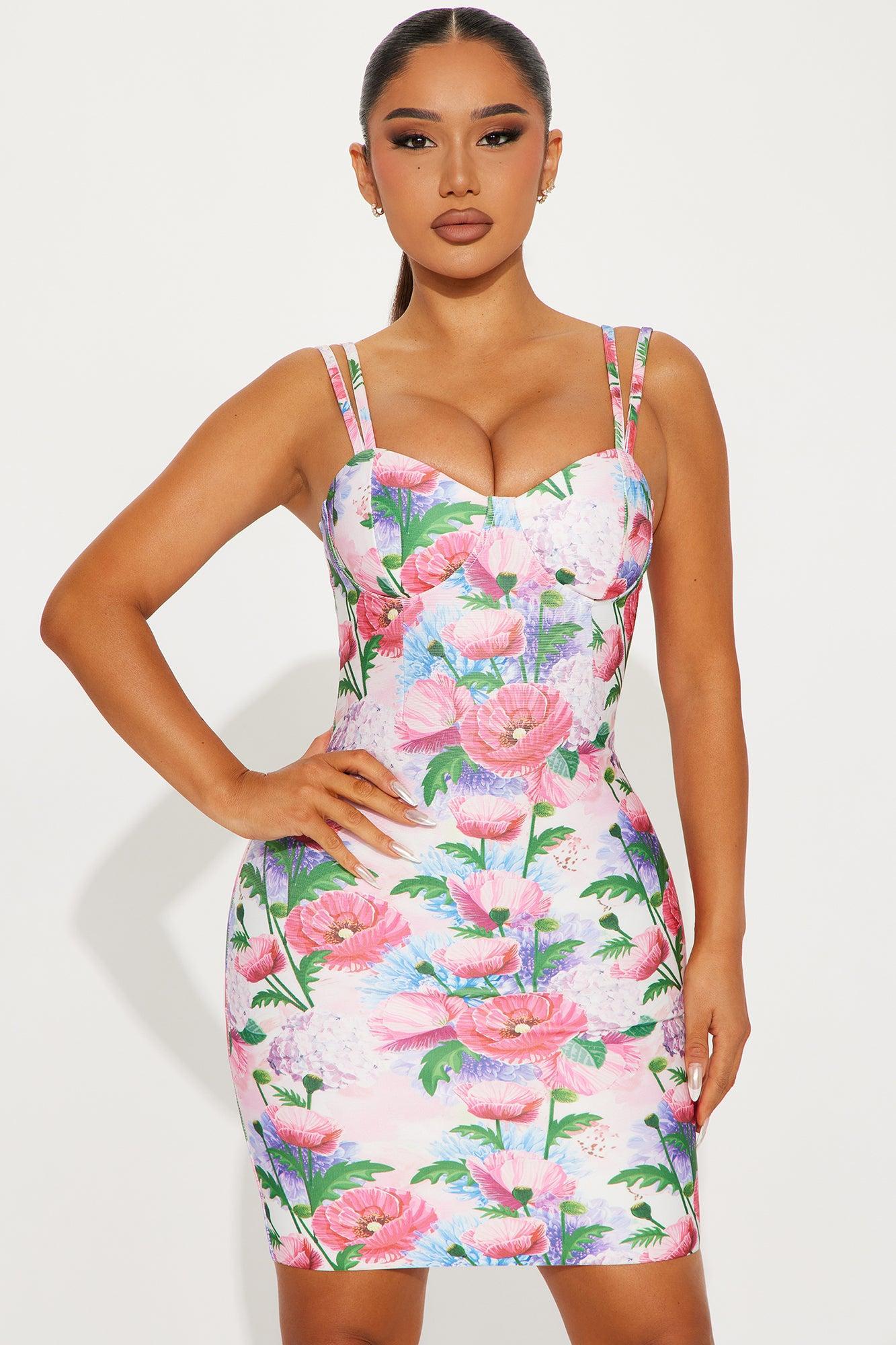 Elle Printed Bandage Mini Dress - Pink/combo Product Image