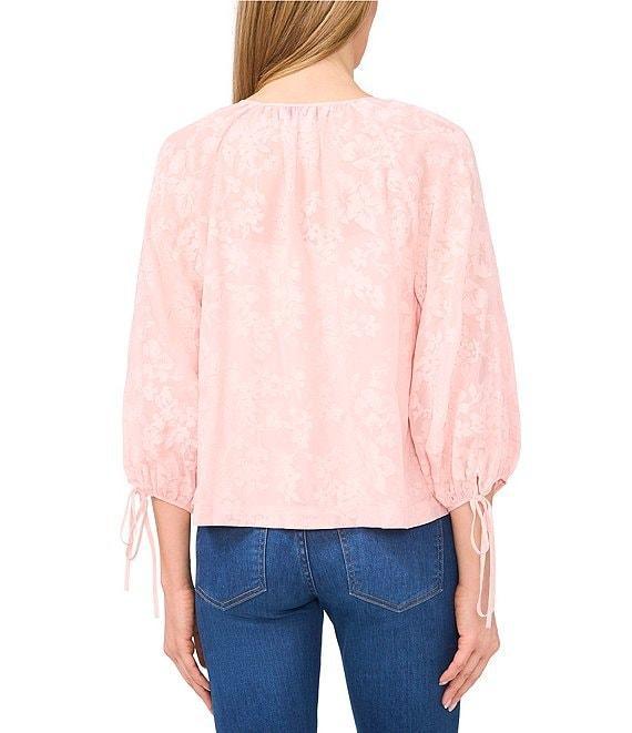 CeCe Woven Floral Round Neck Long Puff Sleeve Button Front Blouse Product Image