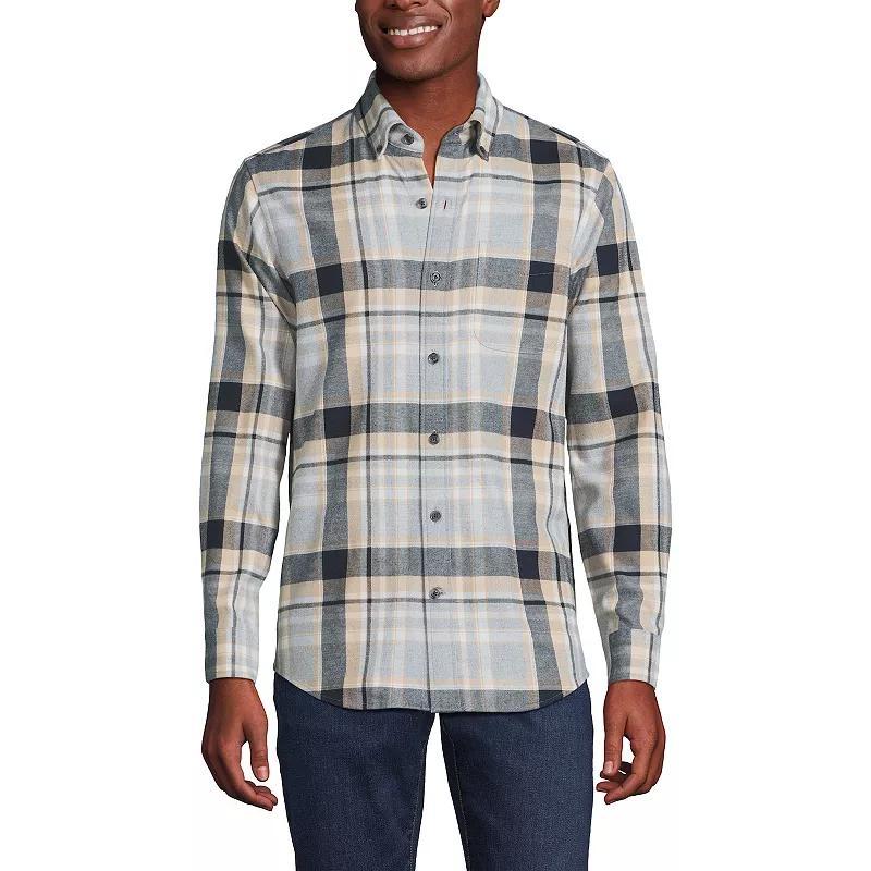 Men's Lands' End Traditional-Fit Flagship Flannel Shirt, Size: XL, Navy Green Plaid Product Image
