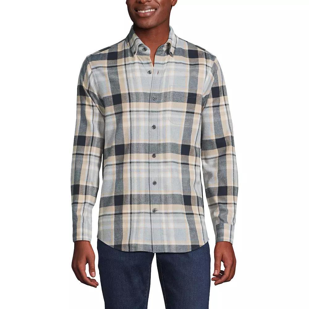 Men's Lands' End Traditional-Fit Flagship Flannel Shirt, Size: XL, Gray Black Plaid Product Image