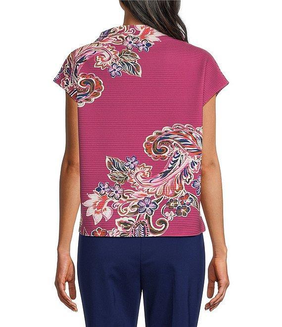 Investments Knit Raspberry Paisley Short Sleeve High Neck Ottoman Top Product Image