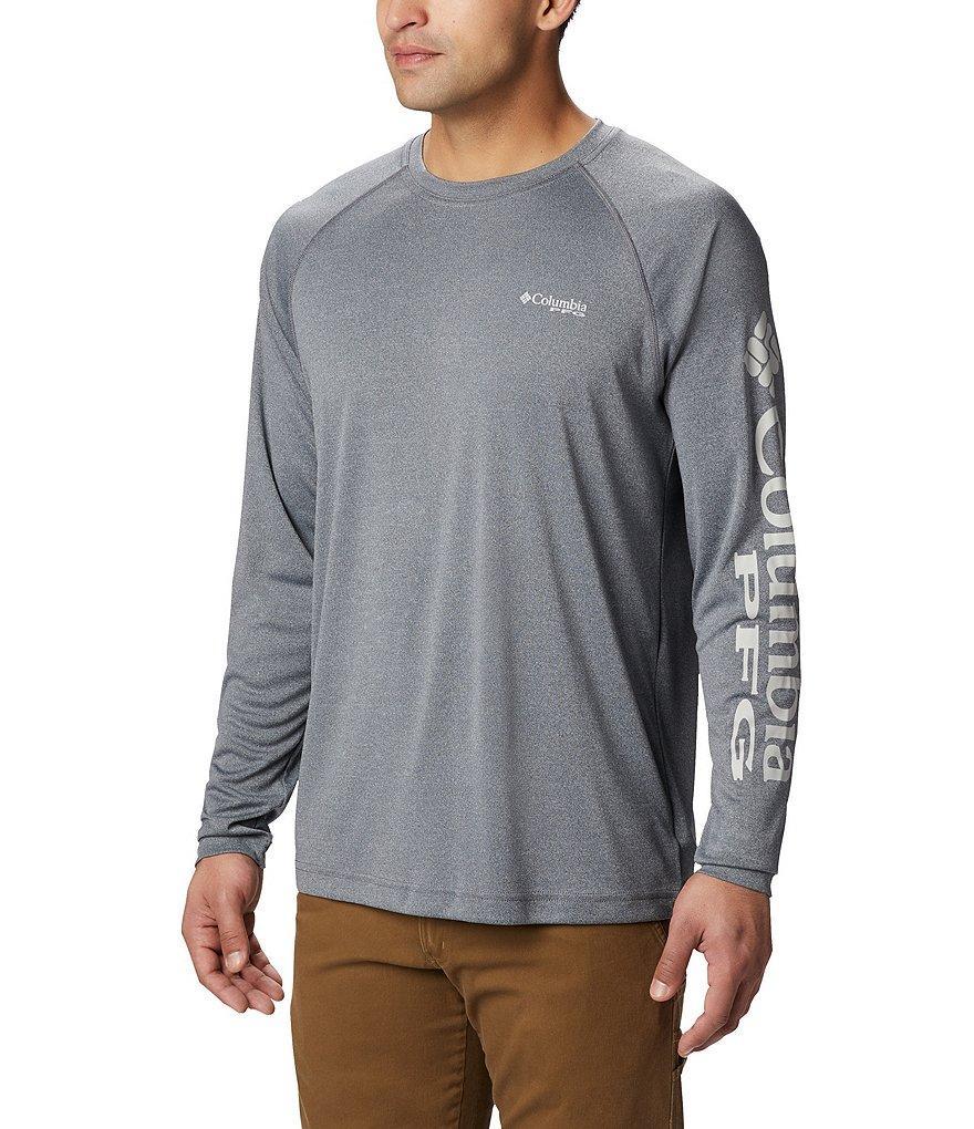 Men's Columbia PFG UPF 50 Terminal Tackle™ Heather Long Sleeve Shirt, Size: XL, Grey Heather Product Image