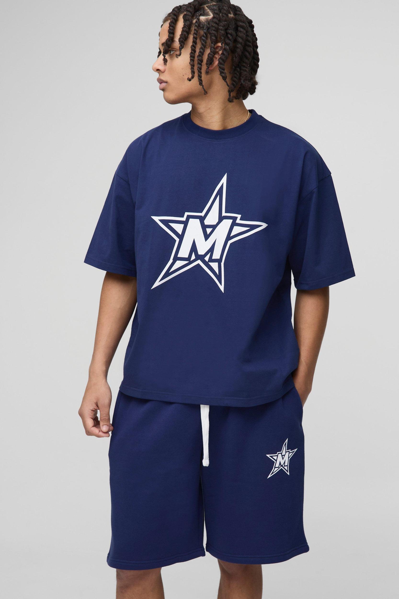 Oversized Boxy M Star T-Shirt & Short Set | boohooMAN USA Product Image